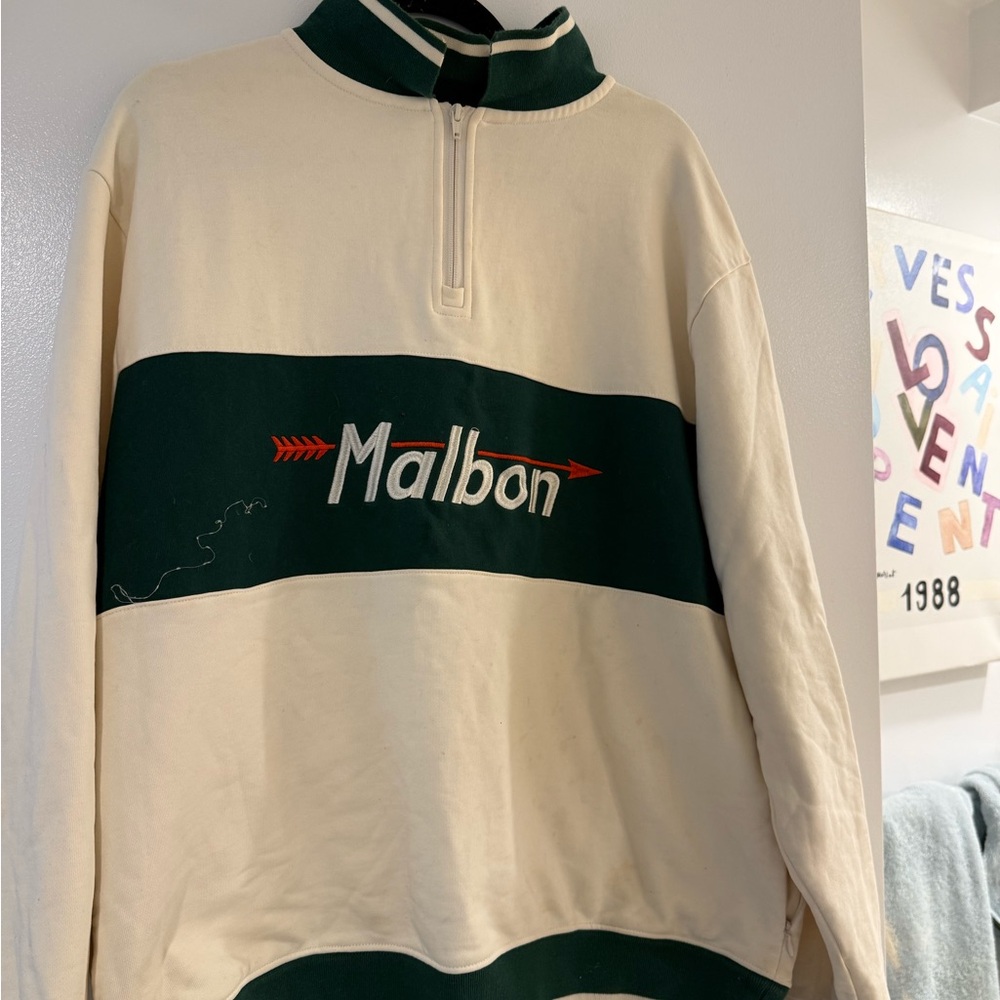Malbon Men's Cream and Green Zip-Up Sweater
